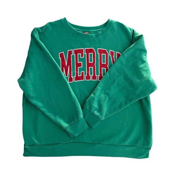 December 25th Crewneck Sweatshirt Adult XXL Green Merry Long Sleeve Fleece EUC - Picture 2 of 7